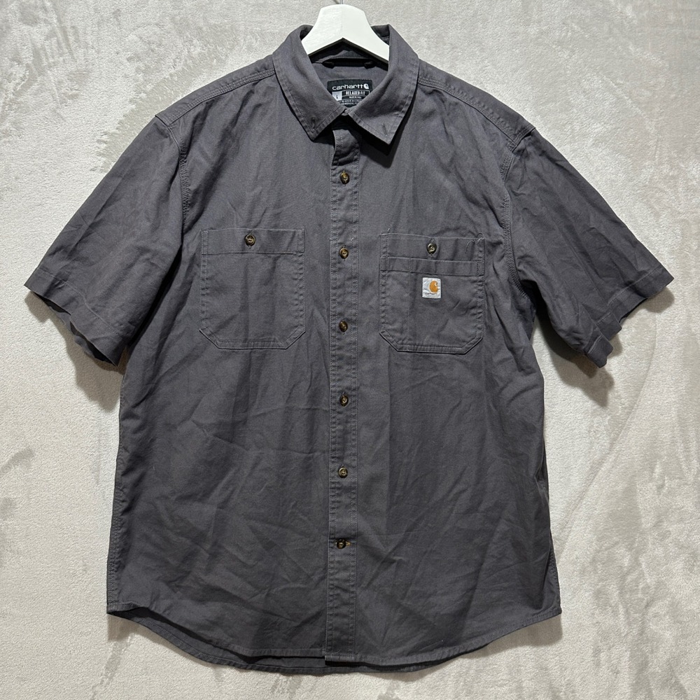 Carhartt Relaxed Fit Short Sleeve Button Up Canvas Shirt Gray Mens L 103555 039